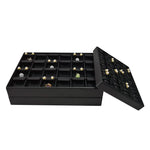 boîte bijoux cuir noir blanc plateau rangement bague boucle d'oreille organisation modernescrição