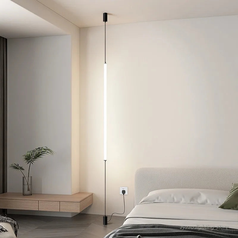 lampe sol moderne led blanc noir minimaliste pied stable câble alimentationflux lumineux élevé