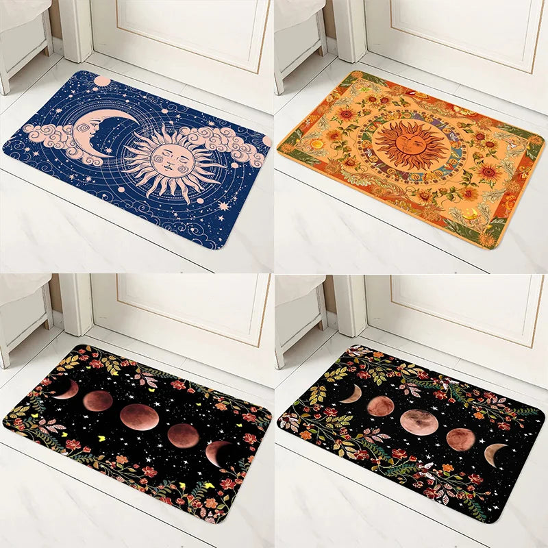 tapis sol boho mystique lune soleil fleurs géométrique bleu orange noir rose blanc