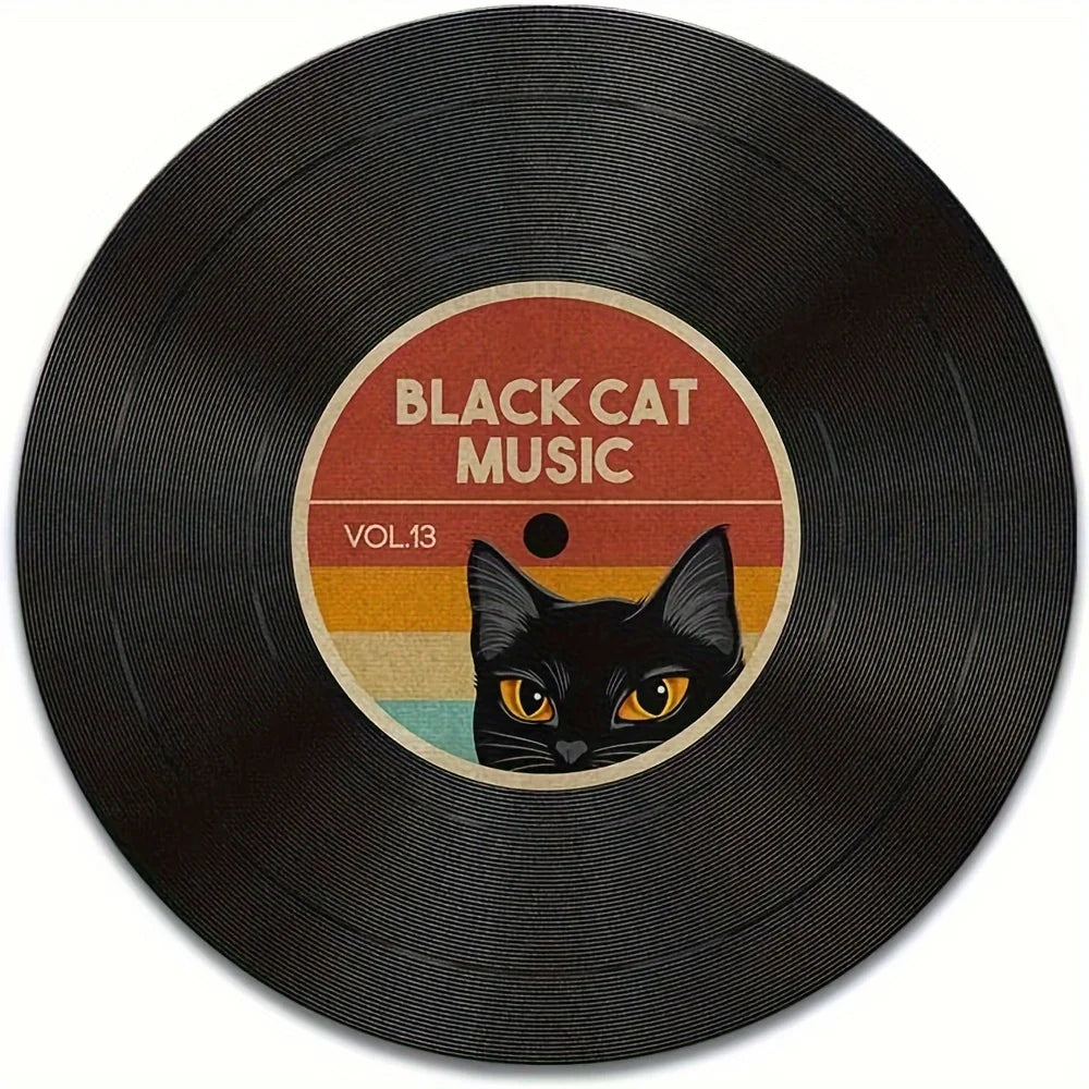 tapis souris rond noir chat vintage musique gamer caoutchouc antidérapant imperméable