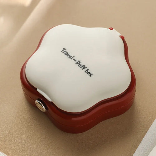 boîte maquillage portable rouge rose poudre miroir tampons coton contemporain minimaliste