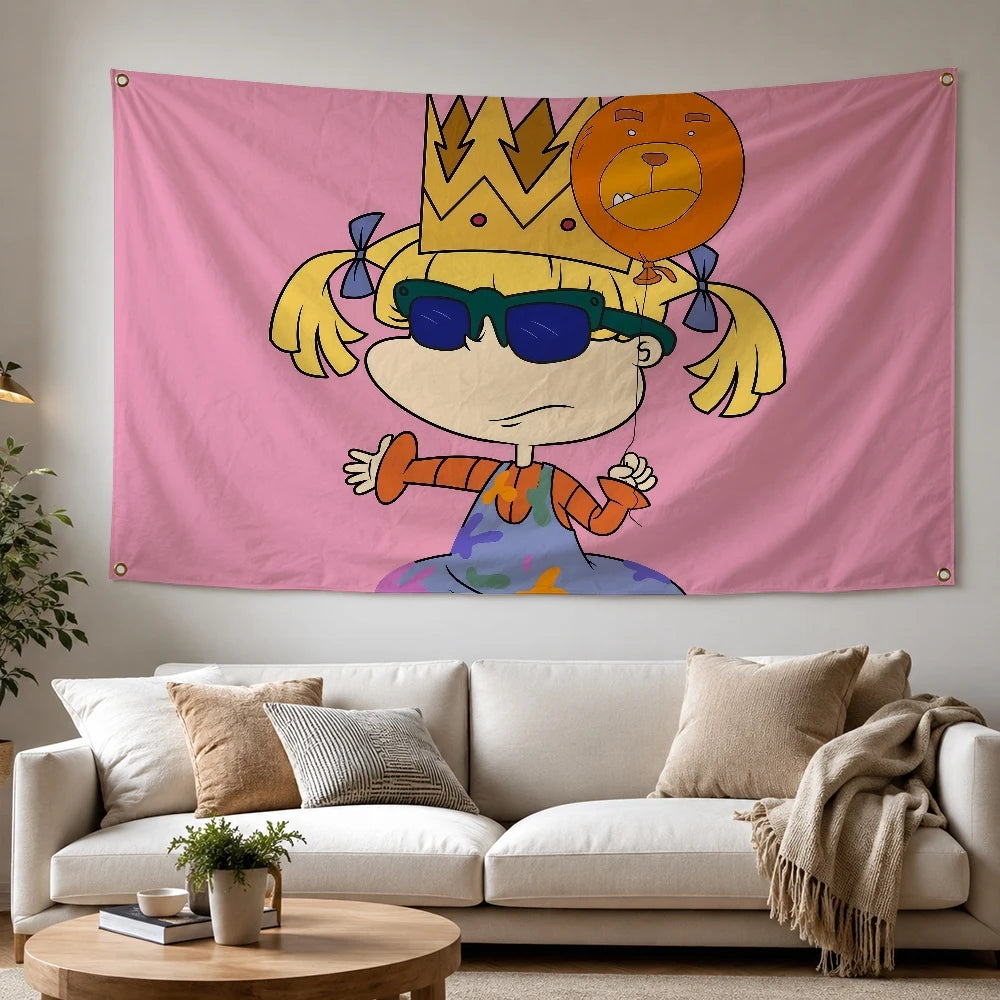 tapisserie murale décorative dessin animé fille couronne ours rose clair décoration maison intérieur chambre