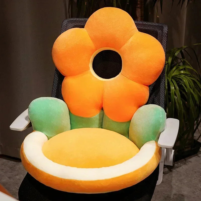 coussin sol fleurs stylisées moderne blanc jaune orange 50x45cm lavableversible