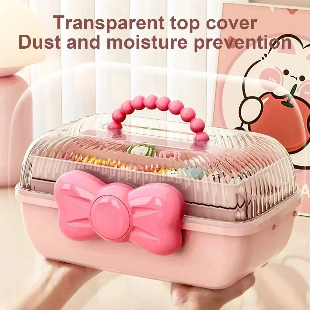 boîte bijoux rose ruban satin nœud couvercle transparent moderne mignonne rangement accessoires cheveux enfant