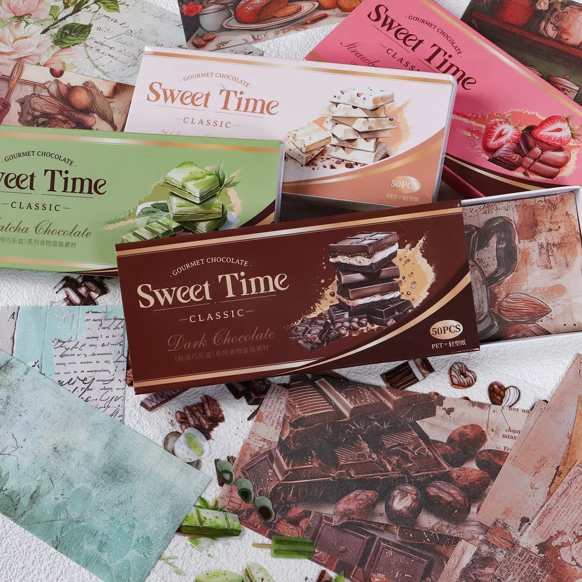 autocollants imprimés chocolats fruits classiques vert blanc rose marron opaques artisanat bricolage