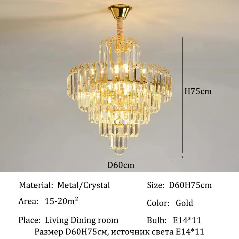 lustre moderne élégant doré cristal transparents suspension salon chambre lumières 4000K 3000K 6000K
