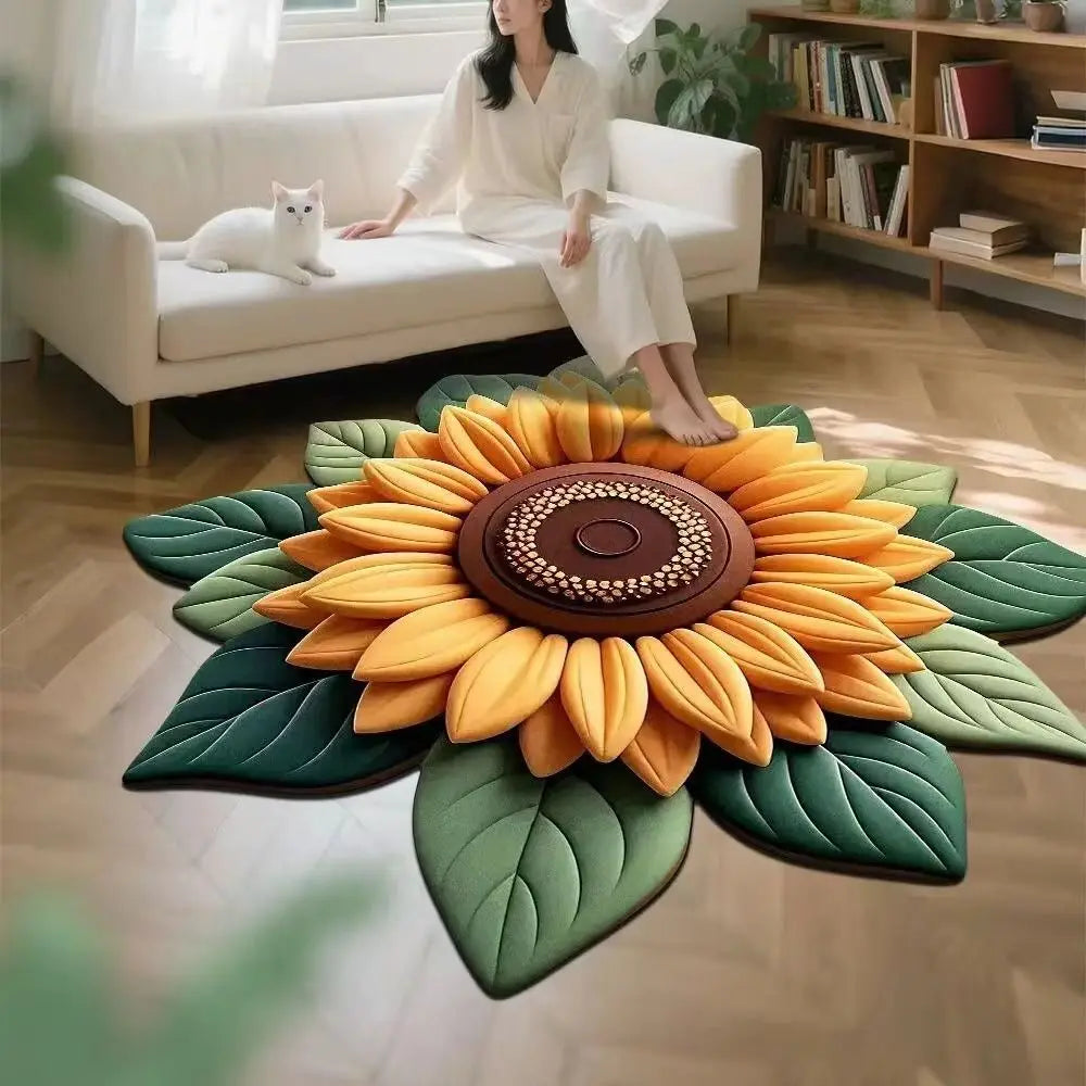 tapis fleur tournesol jaune vert moderne 60x60cm polyester antidérapant salon chambre