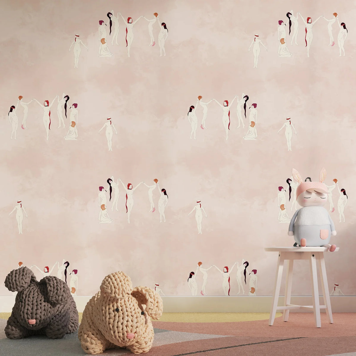 papier peint moderne rose clair figures humaines abstrait adhésif résistant humidité 50x300cm salon chambreétude