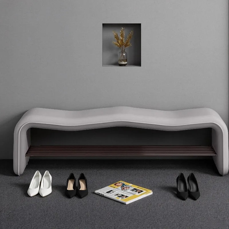 organisateur chaussures banc gris contemporain cuir minimaliste 80 100 120 cm