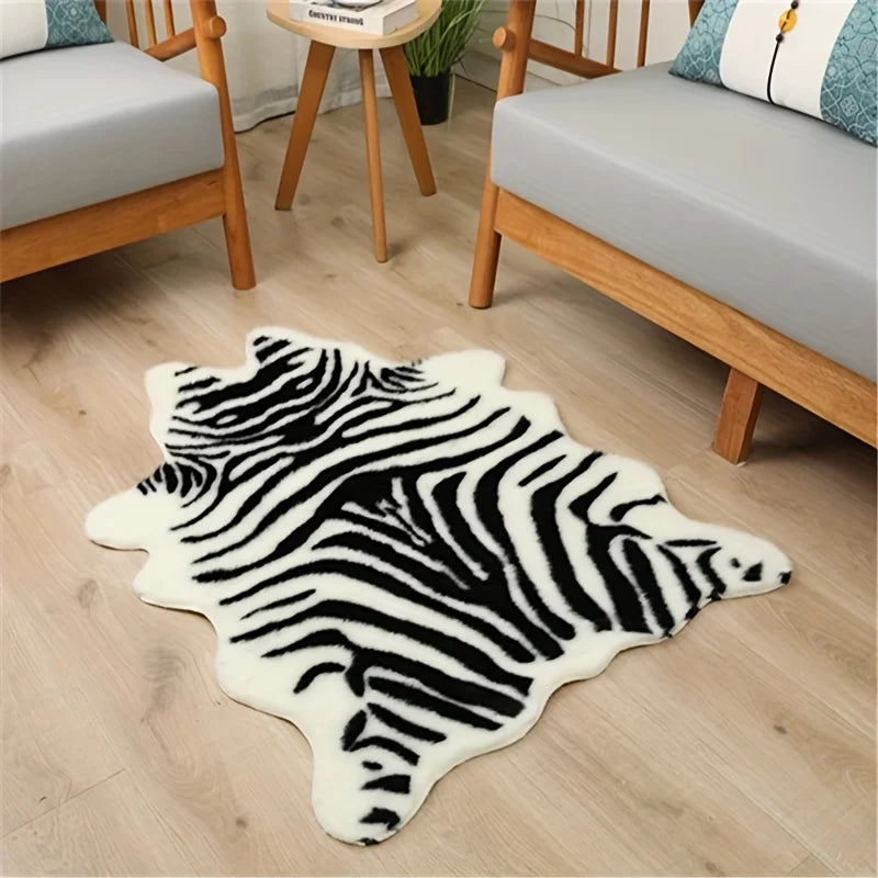 tapis blanc marron imitation peau animal naturel moderne imperméable antidérapant