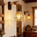 lampe murale industrielle cage dorée abat jour tissu noir étude chambre coucher salle bain