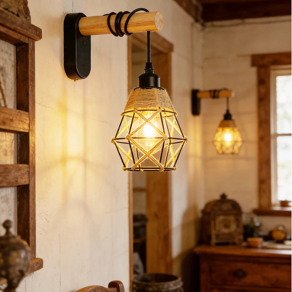 lampe murale industrielle cage dorée abat jour tissu noir étude chambre coucher salle bain