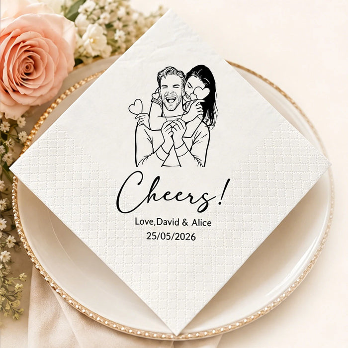serviettes papier personnalisées cheers blancs imprimés texte festifs table 11.5cm 4.52in