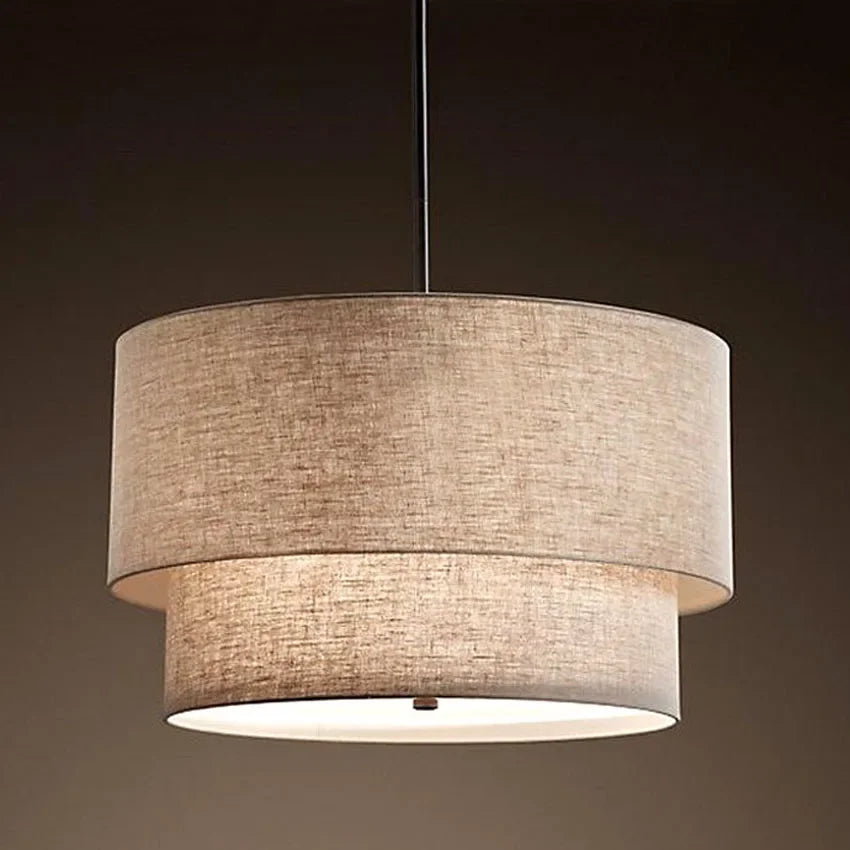 suspension lumineuse deux abat jour textile lin couleur beige noir blanc moderne minimaliste