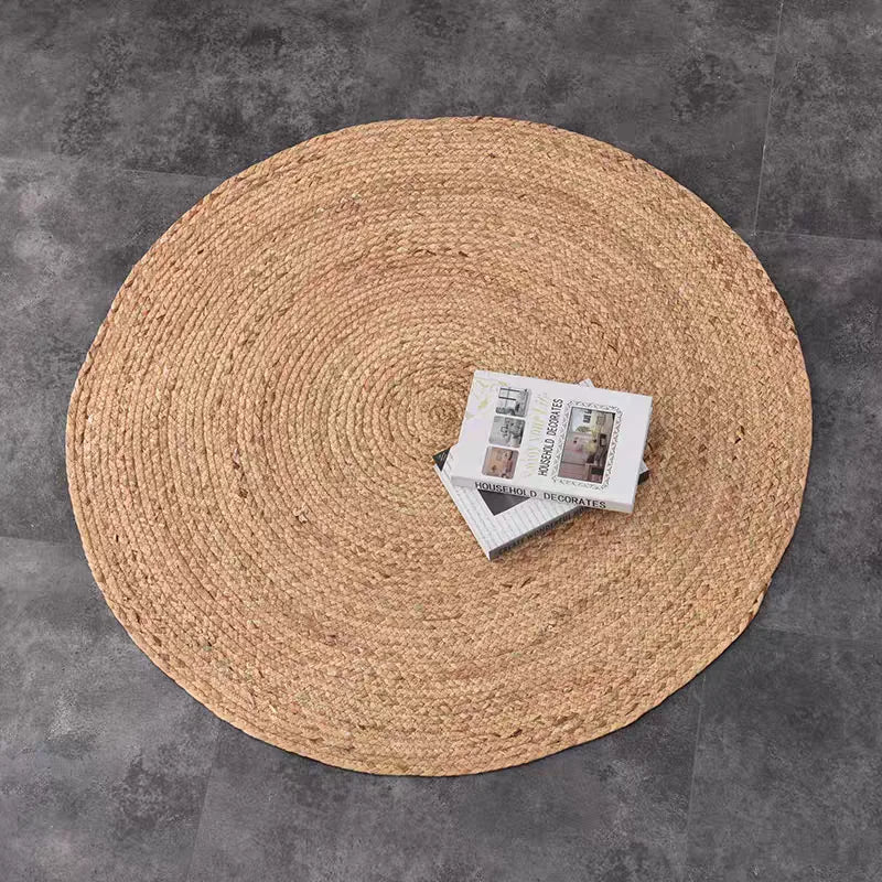 tapis rond naturel spirale concentrique tissé main rustique salon chambre coucher polypropylène
