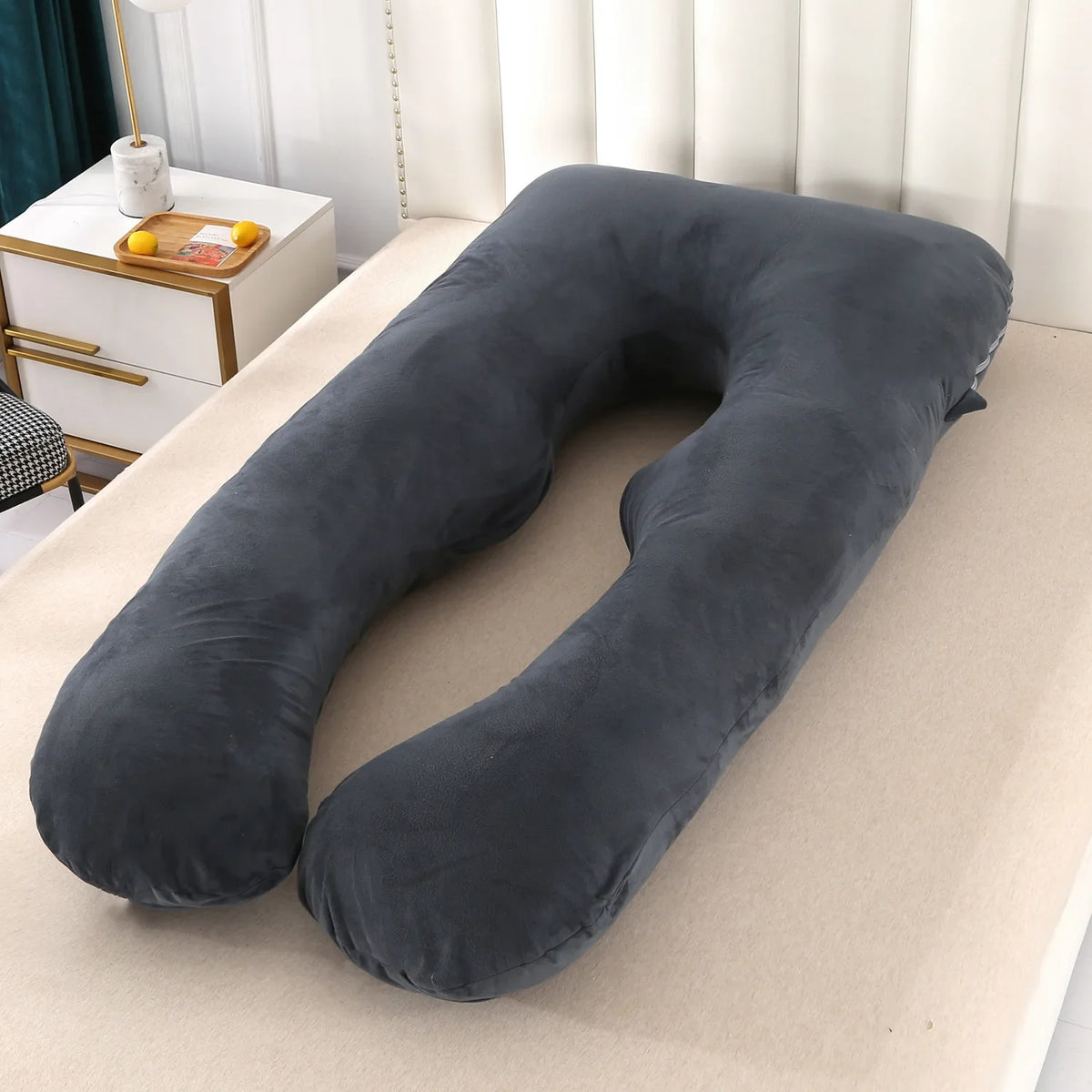 coussin maternité bleu clair forme polyester coton massage voyage literie allaitement