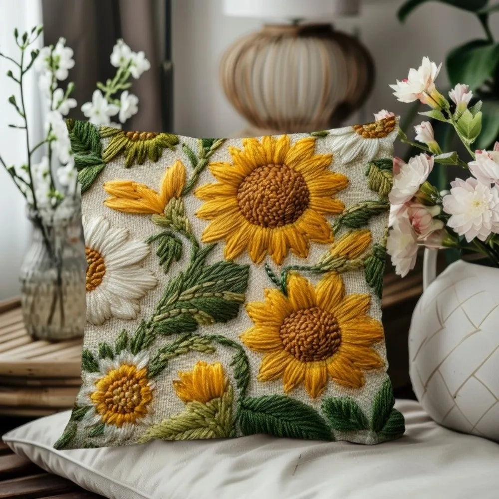 taies d'oreiller fleurs jaunes blanches texture 3d moelleuses polyester opaques decoratif coussin chambre coucher