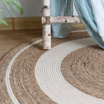 tapis ovale jute rayures blanches naturel rustique salon chambre