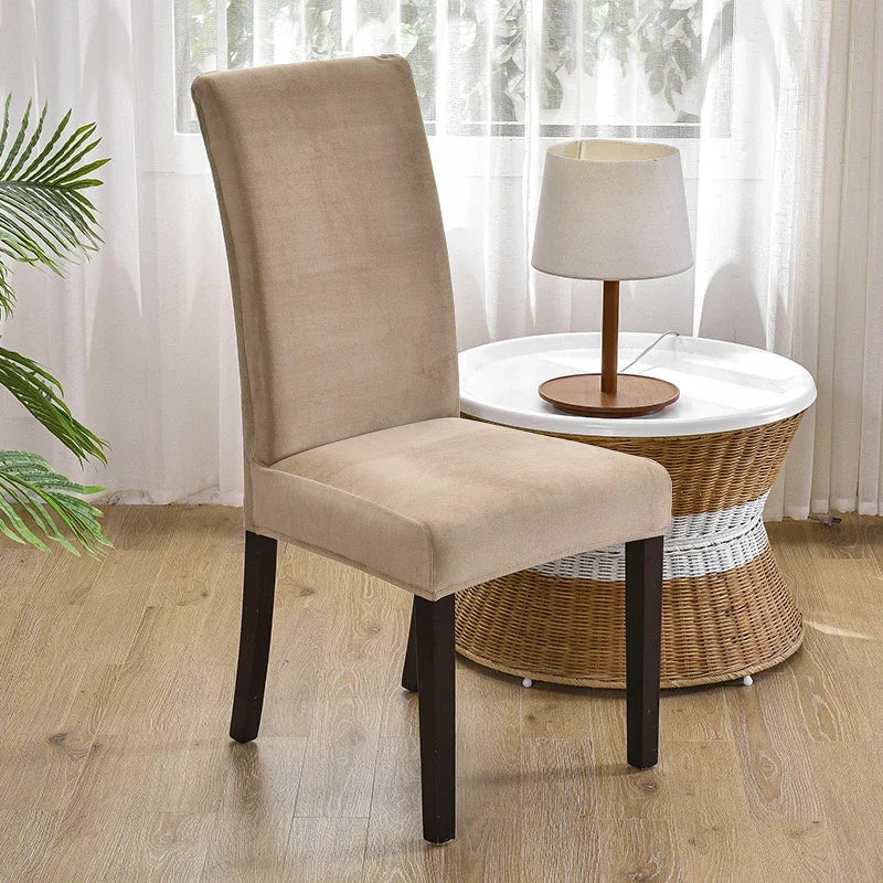 housse chaise velours élastique moderne beige clair protection mariage salle manger plage fauteuil