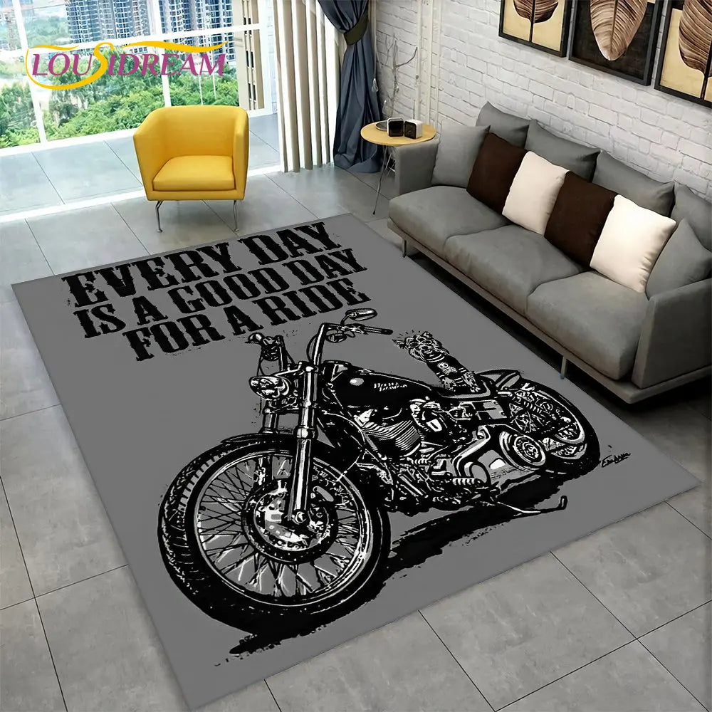 Grand tapis 3D rétro moto antidérapant salon