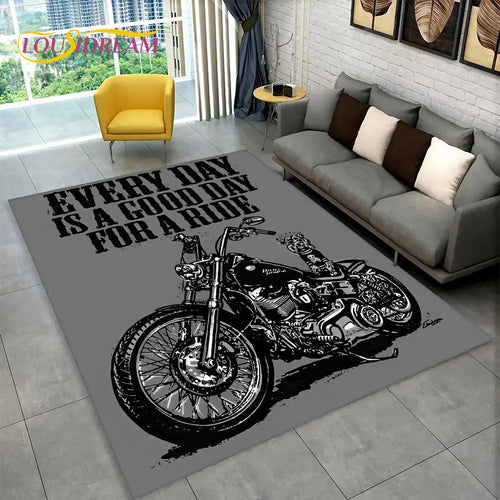 Grand tapis 3D rétro moto antidérapant salon