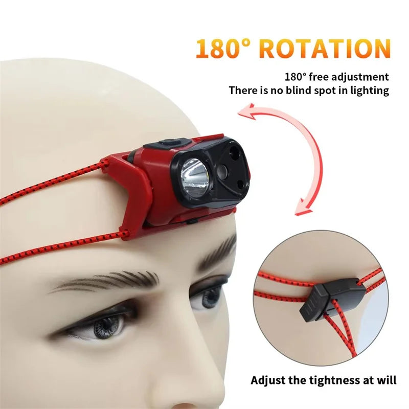 lampe frontale led rechargeable headlamp camping torch travail nuit mode ajustable ceinture rouge moderne