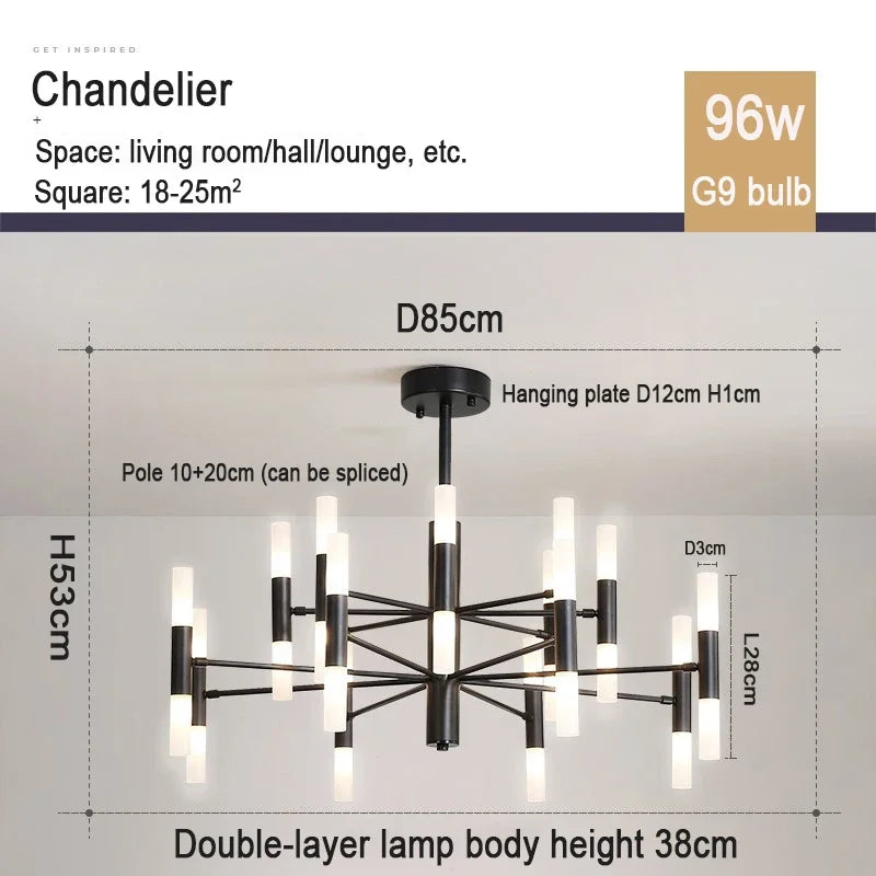 Suspension lumineuse moderne or structure géométrique tubes lumineux fixation crochet éclairage led chambre salon