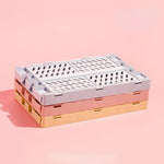 caisse pliable rangement jaune gris rose grille ventilation moderne respectueux environnement