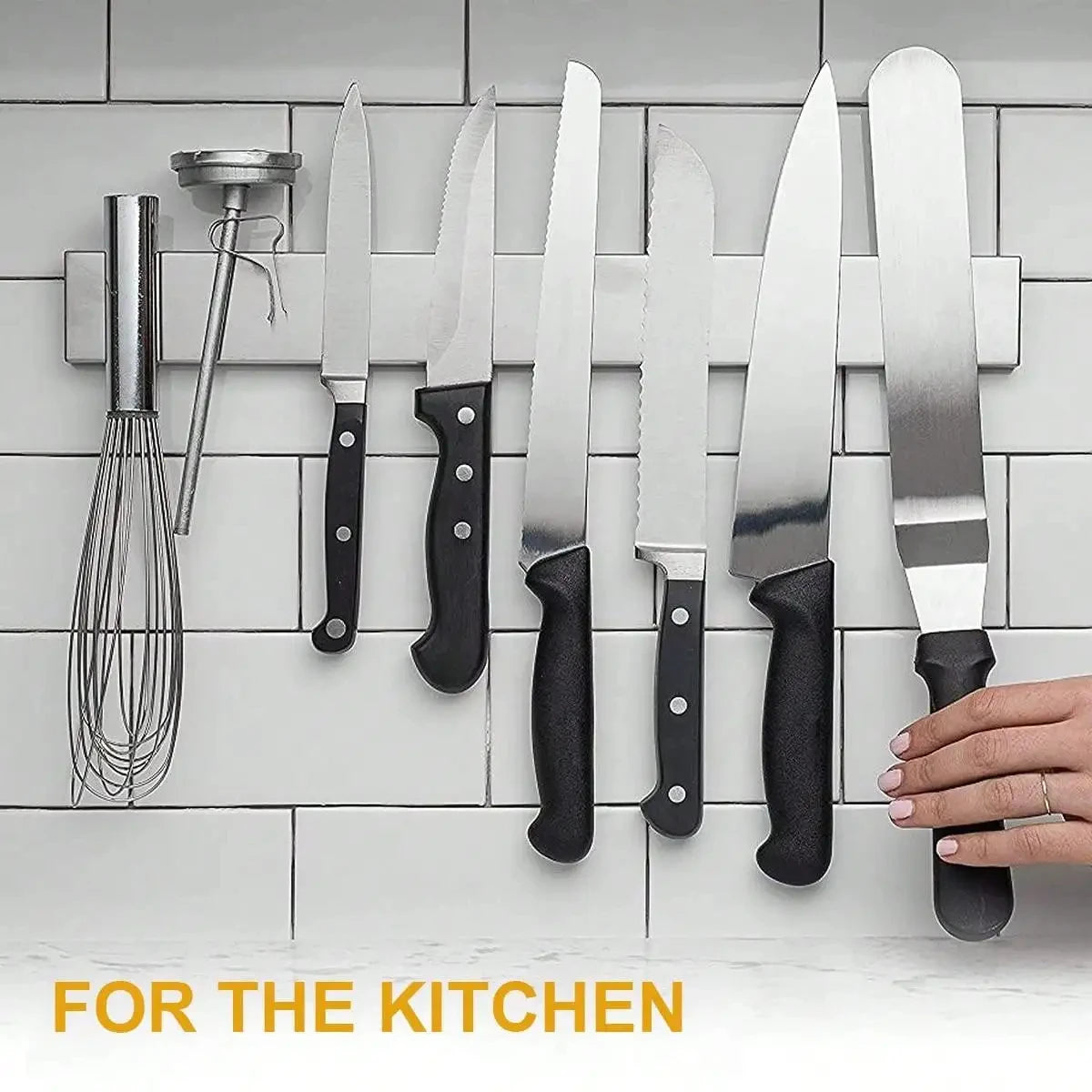 porte couteaux magnétique mur acier inoxydable moderne organisation cuisine minimalistestyle adhésif