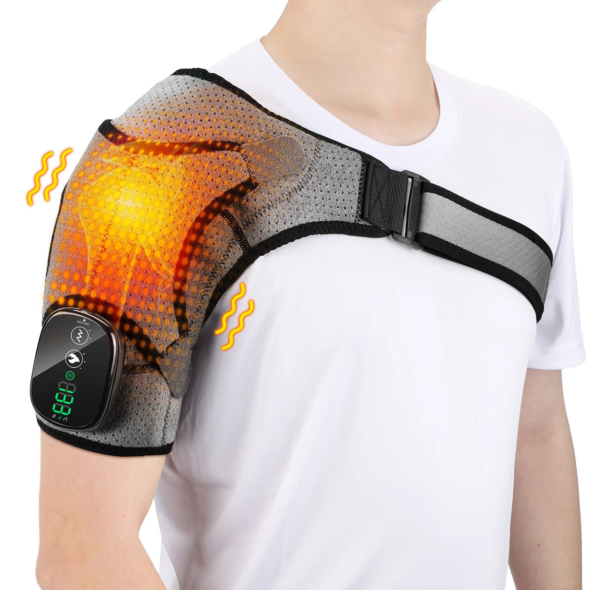 masseur électrique dos épaules vibration ceinture ajustable batterie affichage numérique contrôle température vitesse gris