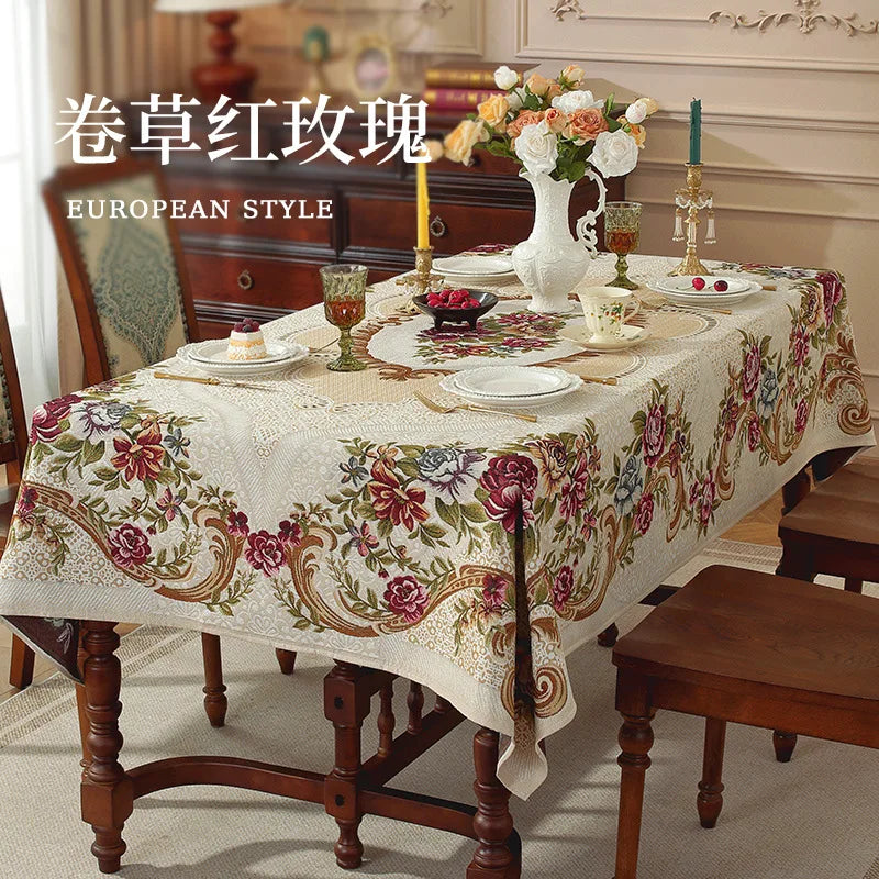nappe table rectangle polyester fleur printemps été automne hiver traditionnelle européenne beige rouge verte