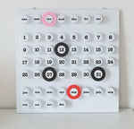 calendrier mural moderne minimaliste vert blanc cercles numéros mois jours semaine opaque sans fixation