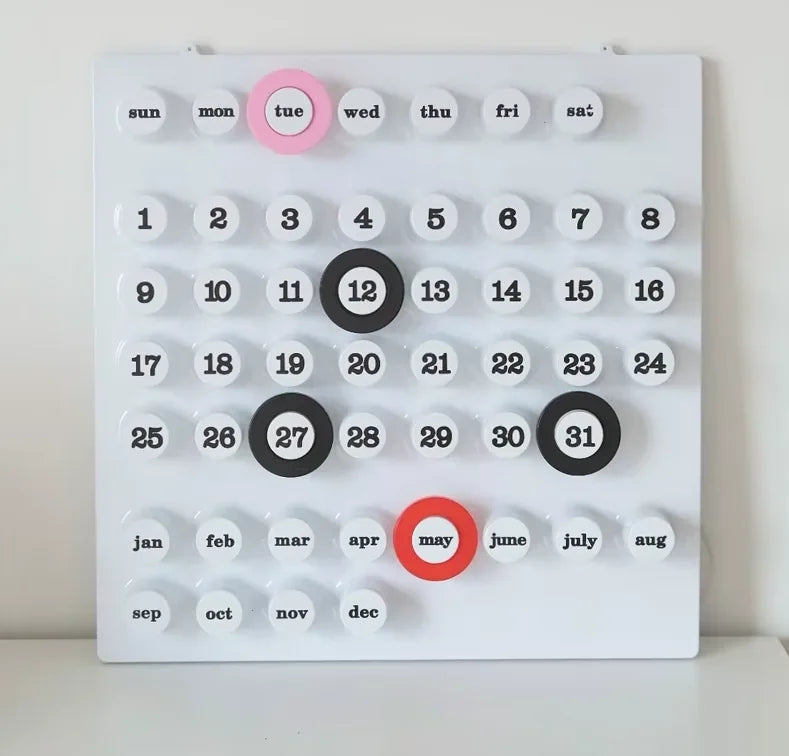 calendrier mural moderne minimaliste vert blanc cercles numéros mois jours semaine opaque sans fixation