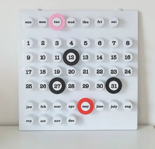calendrier mural moderne minimaliste vert blanc cercles numéros mois jours semaine opaque sans fixation