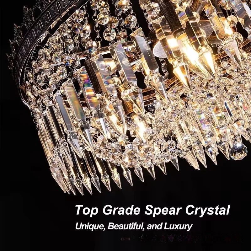 chandelier cristal transparent flèches luxe classique suspension doré argenté