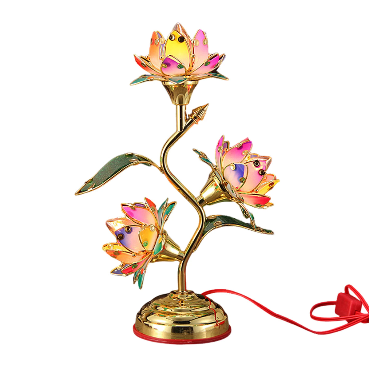 lampe poser dorée multicolore fleurs stylisées artisanal meditation maison vde 36cm