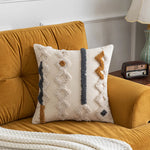 coussin housse amovible lavable motif géométrique brodé moderne opacité zip visible coton polyester verte