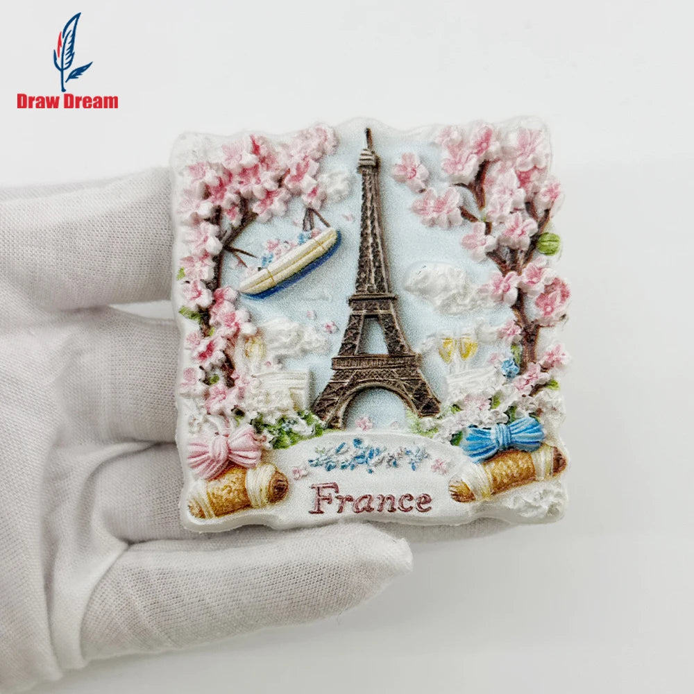 magnets décoratifs tour eiffel cerises fleurs bateaux france multicolore 3d
