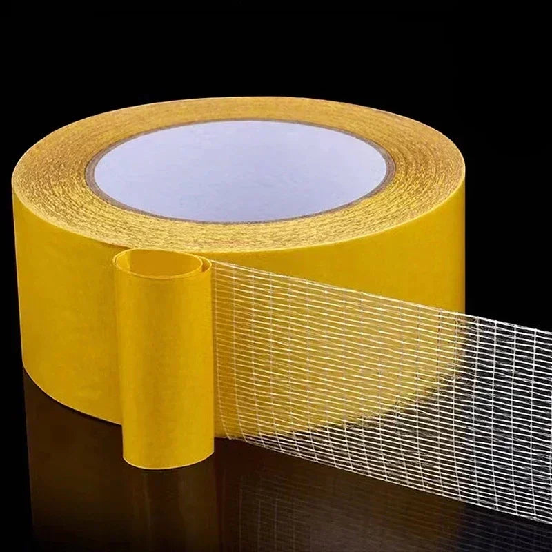 ruban adhésif double face fixation forte 5m jaune blanc maille fine transparent moderne sans
