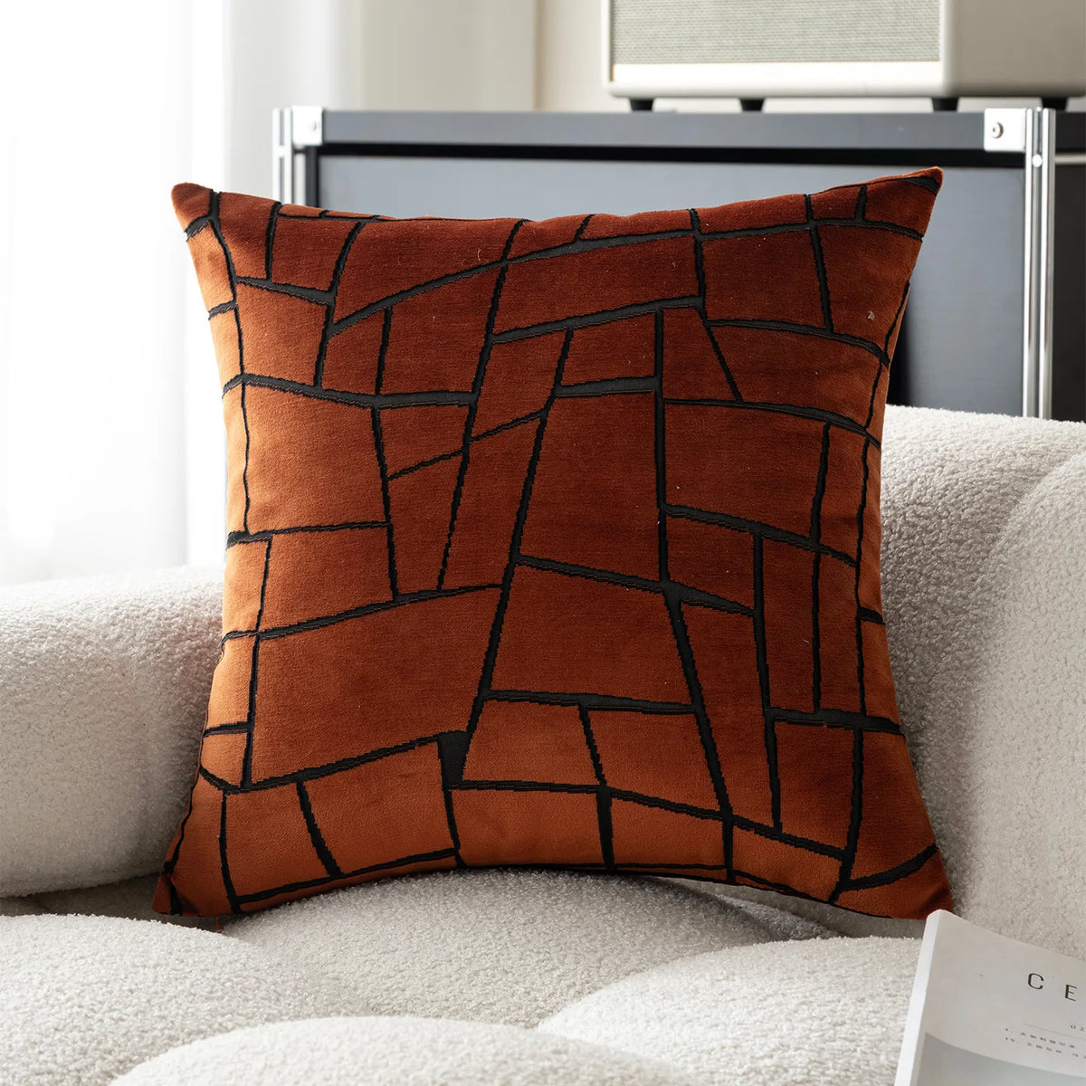 coussins décoratifs géométriques modernes polyester opaques vert foncé gris orange jaune fixés