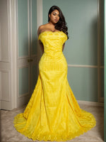robe élégante rouge jaune strass occasion formelle dentelle polyester haute qualité