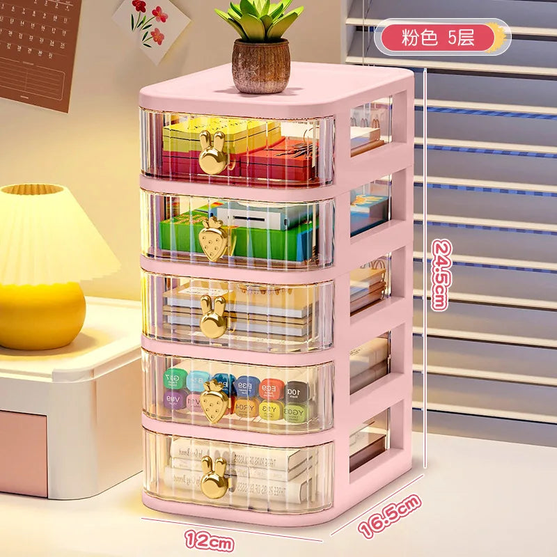 boîte rangement tiroirs transparentes poignées coeurs blanc rose beige