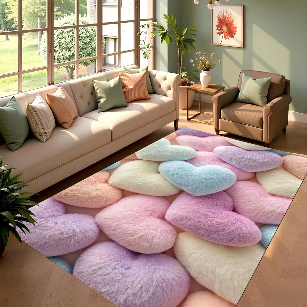 tapis moderne multicolore peluche coeurs salon chambre extérieur 120x160cm polyester