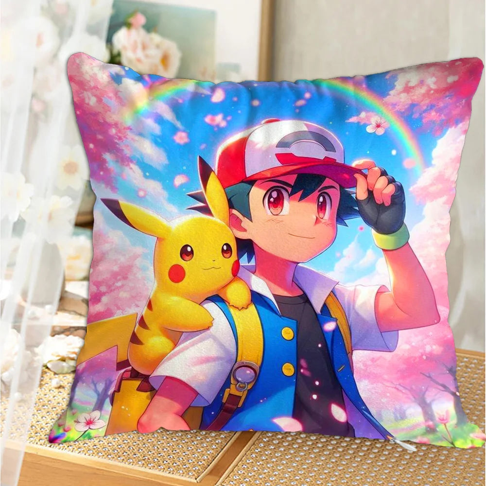 taies d'oreiller imprimées pikachu pokémon décoratives pop art cartoon lit voiture 45x45 cm