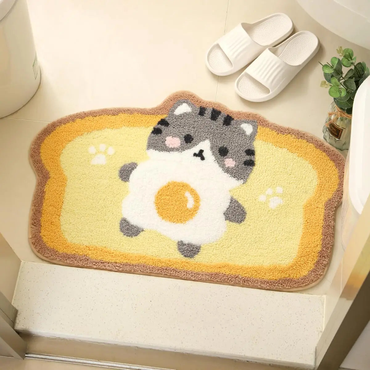 tapis sol antidérapant polyester jaune blanc décoratif enfant animal dessin kitchen non slip