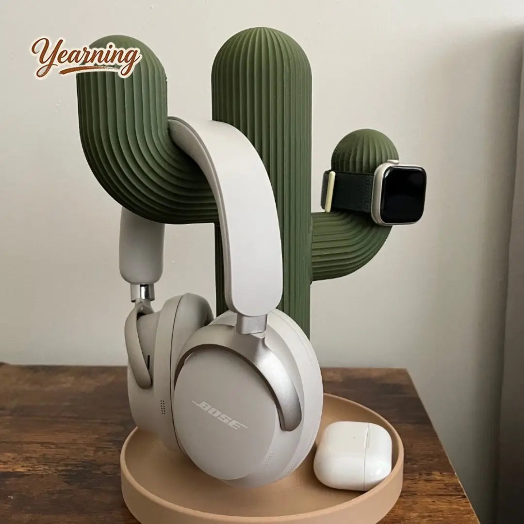support casque montre connectée cactus forme décorative vert foncé plateau lisse minimaliste stockage respectueux