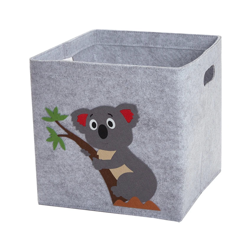 boîte rangement tissu felt pliable animaux motif gris clair enfant jouets vêtements poignées