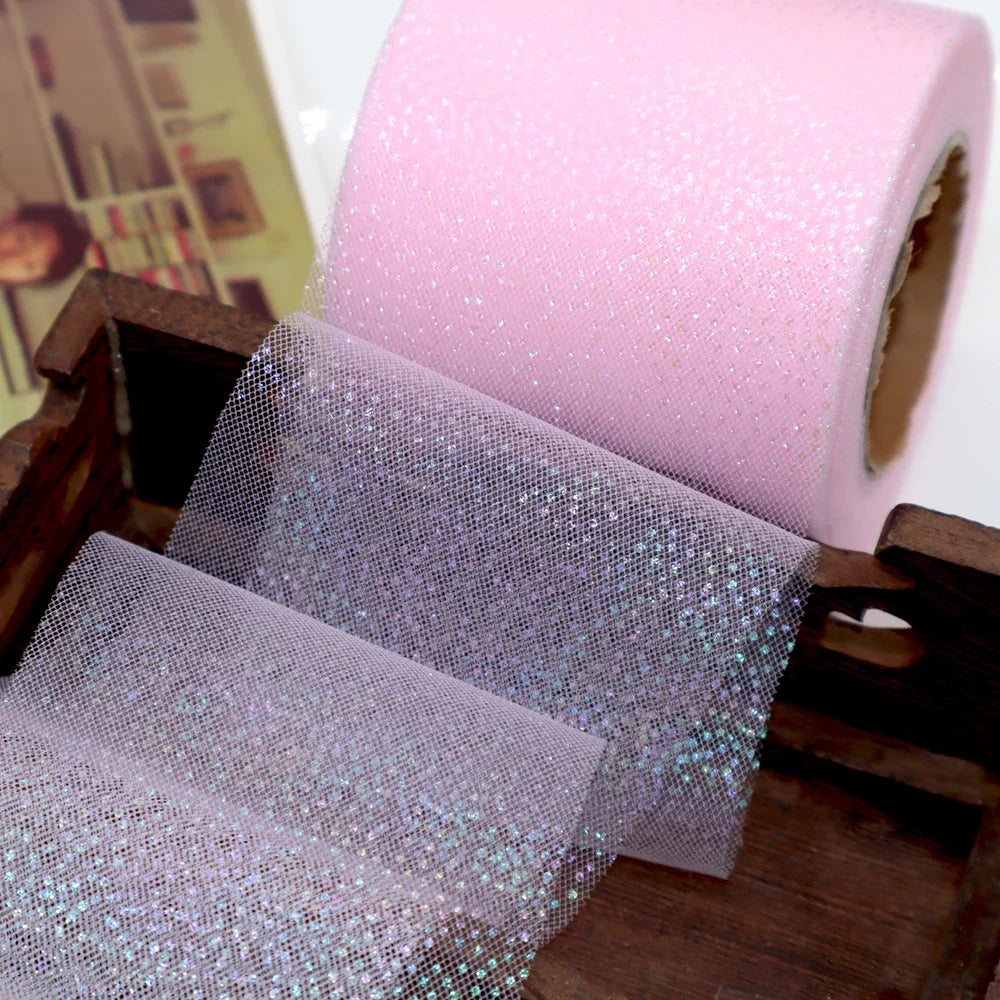 ruban décoratif pailleté bleu clair rose vert pastel translucide brillant 5mètres