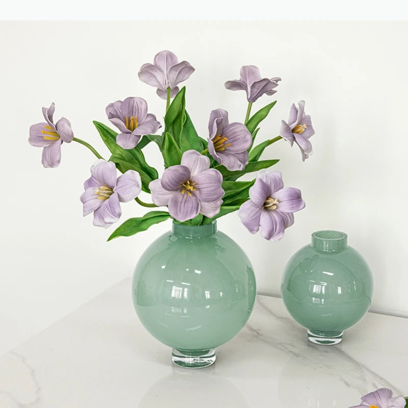 vase verre vert moderne grande taille décoration table arrangement floral