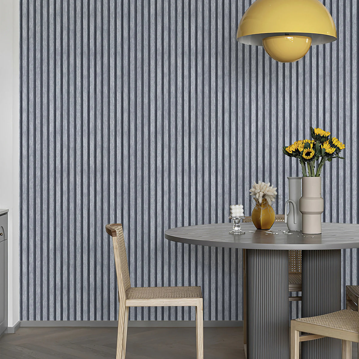 papier peint autoadhésif effet rayures verticales gris bleu marine moderne résistant humidité salon chambre